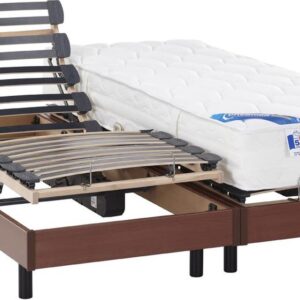 DREAMEA Elektrisch bed - bedbodem en matras - pocketveren en vormgeheugen APOLLO van DREAMEA - kersenhout - 2x80x200 cm L 200 cm x H 30 cm x D 80 cm (3666471011593)