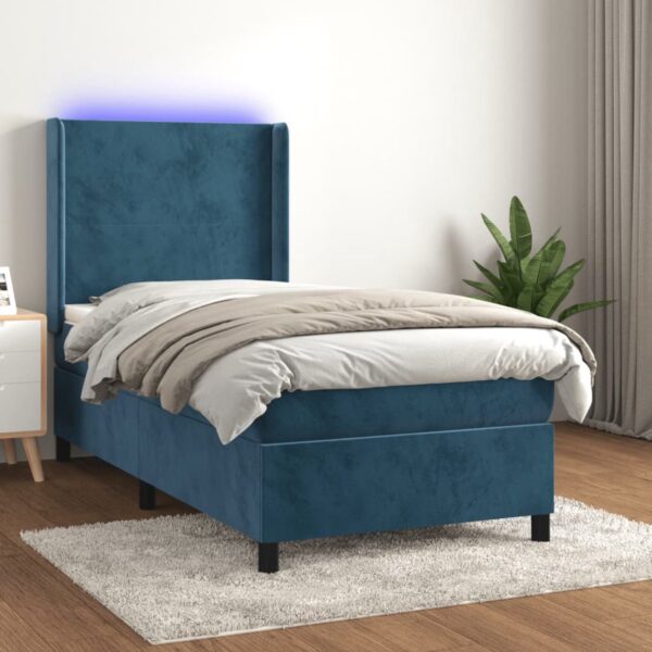 vidaXL Boxspring met matras en LED fluweel donkerblauw 90x200 cm (8720287360346)