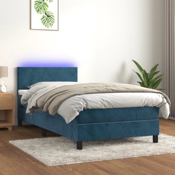 vidaXL Boxspring met matras en LED fluweel donkerblauw 90x200 cm (8720287377894)