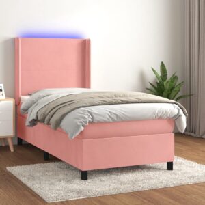 vidaXL Boxspring met matras en LED fluweel roze 90x200 cm (8720287360353)