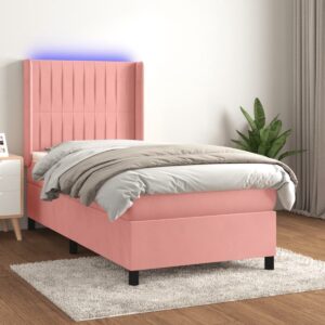 vidaXL Boxspring met matras en LED fluweel roze 90x200 cm (8720287362753)