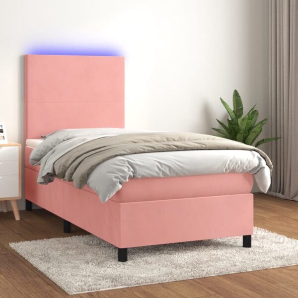 vidaXL Boxspring met matras en LED fluweel roze 90x200 cm (8720287395102)