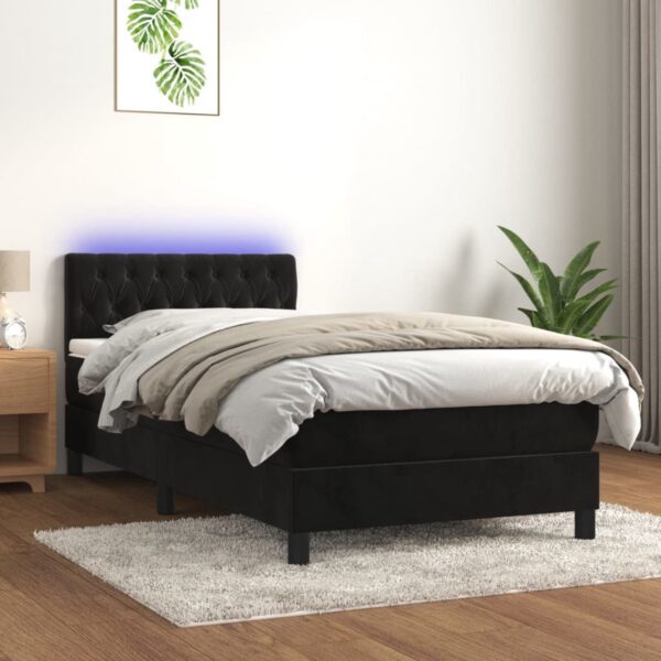 vidaXL Boxspring met matras en LED fluweel zwart 90x200 cm (8720287380870)