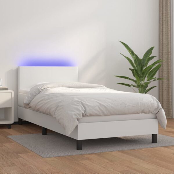 vidaXL Boxspring met matras en LED kunstleer wit 90x200 cm (8720287376064)
