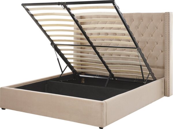 LUBBON - Bed met opbergruimte - Beige - 160 x 200 cm - Fluweel (4251682233361)