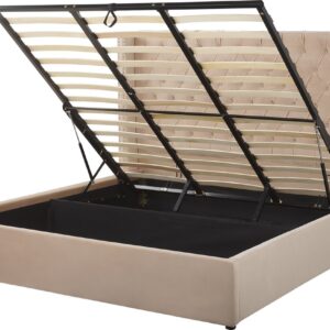 LUBBON - Bed met opbergruimte - Beige - 180 x 200 cm - Fluweel (4251682233378)