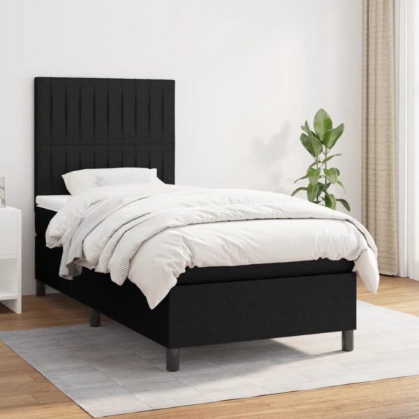 The Living Store Boxspringbed - Comfort - Bed - 203 x 90 x 118/128 cm - Zwart stof - multiplex en bewerkt hout (8721032133543)