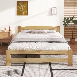Massief houten bed - futonbed tweepersoonsbed - naturel bed met hoofdeinde en lattenbodems - jeugdbed volwassen bed - naturel 140x200 cm (9467675204613)