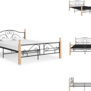 vidaXL Bed vidaXL Metalen Bedframe 210 x 167 x 90 cm - Zwart en Lichthout - Bed (8721032772001)