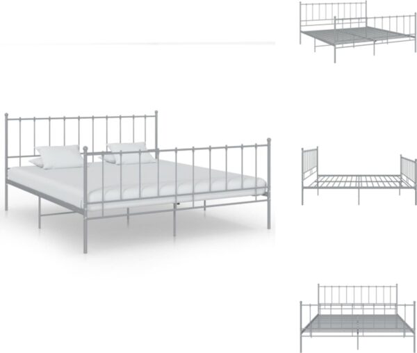 vidaXL Bedframe - Comfort Night - Tweepersoonsbed - 206 x 205 x 99 cm - Gepoedercoat metaal | Massieve constructie | Grijs - Bed (8721032677030)