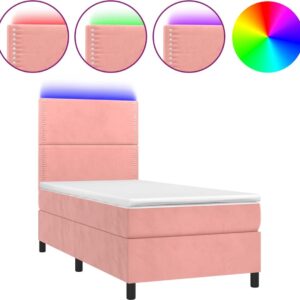 vidaXL-Boxspring-met-matras-en-LED-fluweel-roze-90x200-cm (8720287395706)
