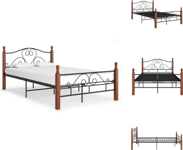 vidaXL Metalen bedframe - Donker eikenhout - 210x127x90 cm - Zwart - Bed (8721032794379)