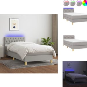 vidaXL Bed LED Boxspring - 203 x 90 x 78/88 cm - Lichtgrijs - Pocketvering matras - Huidvriendelijk topmatras - Kleurrijke LED-verlichting - Bed (8721032802814)
