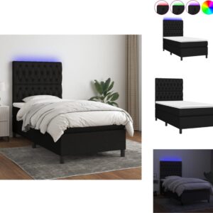 vidaXL Boxspring Bed - LED - Pocketvering - Huidvriendelijk - Zwart - 203x90x118/128cm - Bed (8721032738281)