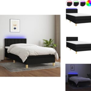 vidaXL Boxspring Bed - LED - Pocketvering - Huidvriendelijk - Zwart - 203x90x78/88 cm - Bed (8721032804443)