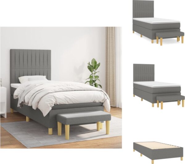 vidaXL Boxspringbed - Bed - Matras en Topmatras - Donkergrijs - 203 x 90 x 118/128 cm - Pocketvering - Bed (8721032671472)