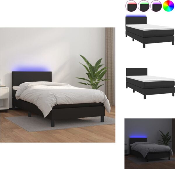 vidaXL bedstoel - zwart - boxspringmatras - verstelbaar hoofdbord - LED-verlichting - pocketvering matras - huidvriendelijk topmatras - Bed (8721032744404)