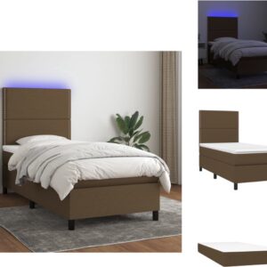 vidaXL Bed - Boxspringcombinatie - 203x90x118/128 cm - Donkerbruin - Met LED-verlichting - Bed (8721032687282)
