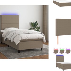 vidaXL Boxspring - LED - 203 x 90 x 118/128 cm - Taupe - Pocketvering matras - Huidvriendelijk topmatras - Inclusief LED-strip - Bed (8721032825813)
