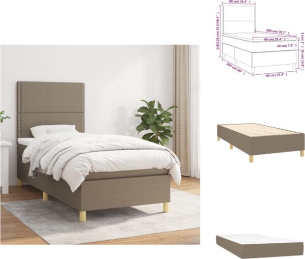 vidaXL Boxspringbed - Bed - 203x90x118/128 cm - Taupe - Bed (8721032795529)