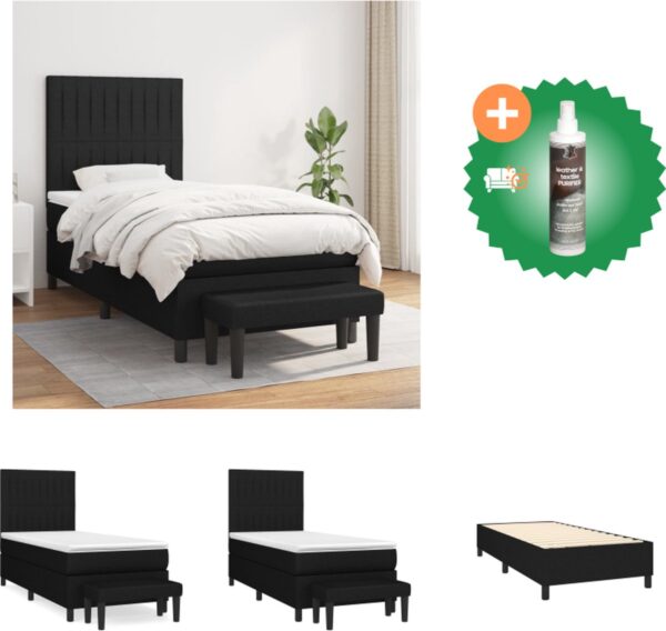 vidaXL Boxspringbed - Comfort - Bed - 203 x 90 x 118/128 cm - Zwart - Bed - Inclusief Reiniger (8721114156507)