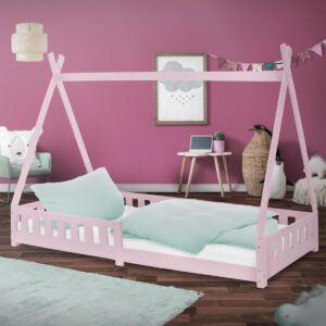 Kinderbed met uitvalbeveiliging en lattenbodem 90x200 cm Roze grenen hout ML-Design (4064649031814)