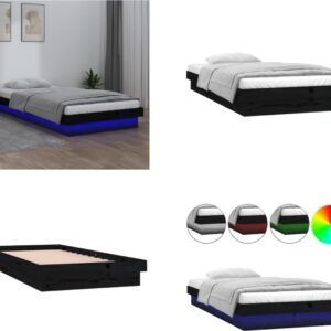vidaXL Bedframe LED massief hout zwart 90x200 cm - Bedframe - Bedframes - Eenpersoonsbed - Bed (8721115288849)