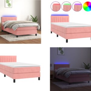 vidaXL Boxspring met matras en LED fluweel roze 90x200 cm - Boxspring - Boxsprings - Bed - Slaapmeubel (8721114812199)