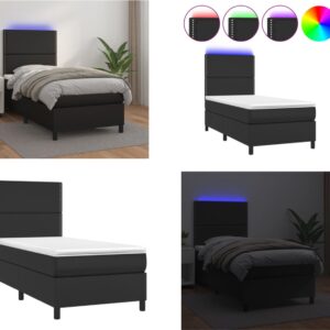 vidaXL Boxspring met matras en LED kunstleer zwart 90x200 cm - Boxspring - Boxsprings - Bed - Slaapmeubel (8721114446967)