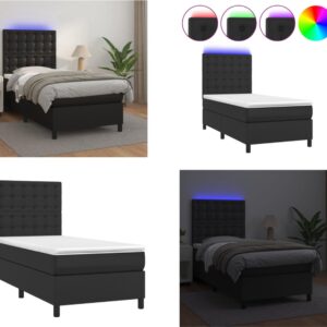 vidaXL Boxspring met matras en LED kunstleer zwart 90x200 cm - Boxspring - Boxsprings - Bed - Slaapmeubel (8721114815145)