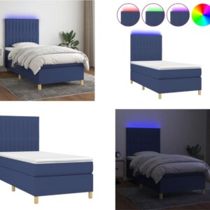 vidaXL Boxspring met matras en LED stof blauw 90x200 cm - Boxspring - Boxsprings - Bed - Slaapmeubel (8721114731599)
