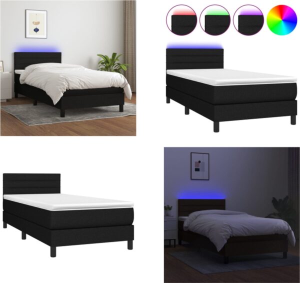 vidaXL Boxspring met matras en LED stof zwart 90x200 cm - Boxspring - Boxsprings - Bed - Slaapmeubel (8721115278031)